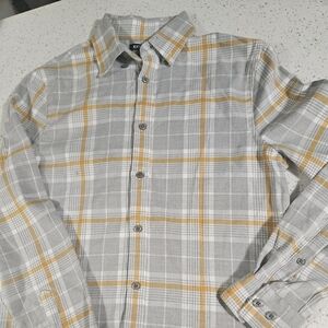 Express Gray and Yellow Casual Button Down Shirt